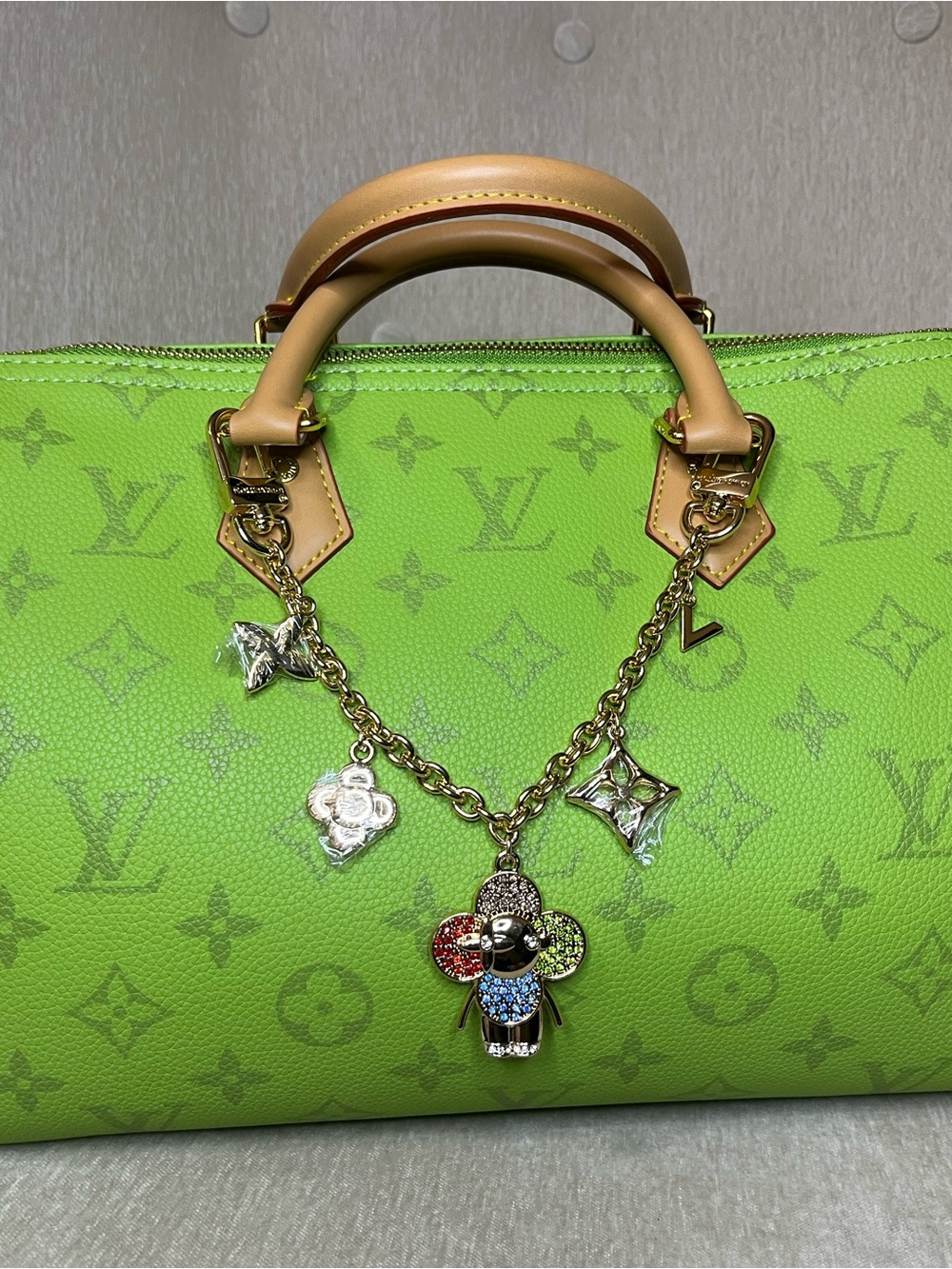 Gold Multicolor Crystal Fleur Charm Key/Bag Holder
